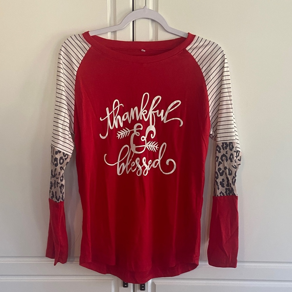 Thankful & Blessed Red Raglan Top